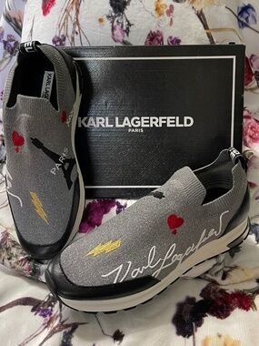 Karl Lagerfeld Melody sneaker metallic stretch with designs size 9.5